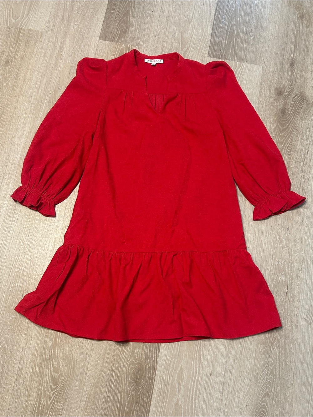 Joy Joy NWOT Lightweight Corduroy V Neck Oversized Flounce Dress Sz XS